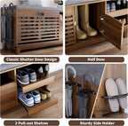 Loomie 47.2" Shoe Storage Bench with Flip Drawer, 2-Tier Entryway Bench with Padded Seat Cushion & 2 Pull-out Shelves & Semi-open storage, Shoe Rack Bench with Side Holder for Hallway,Bedroom (Walnut)