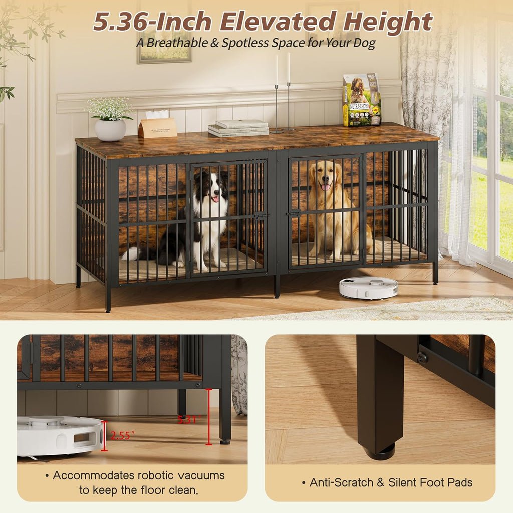 80" Dog Crate End Table, Rustic Brown, Large & Medium Dogs