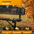Heavy-Duty Outdoor Metal Bench, Thermoplastic-Coated, Inground, Weatherproof, Commercial-Grade for Parks, Gardens, Patios, Stores & More (6 Ft - Inground with Back, Black)
