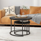 HOJINLINERO Round Coffee Table,Nesting Coffee Table Set of 2,Center Tables for Living Room,Office, Home Small Space,Stacking Side Tables,Sturdy and Easy Assembly,Wood Desktop,Black,Large