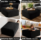 Corduroy Ottoman, Modern Boneless Cloud Foot Rest Foam Support, Oversized Modular Sectional Sofa Stool for Living Room, Bedroom & Small Spaces, No Assembly Required (Black, Ottoman)
