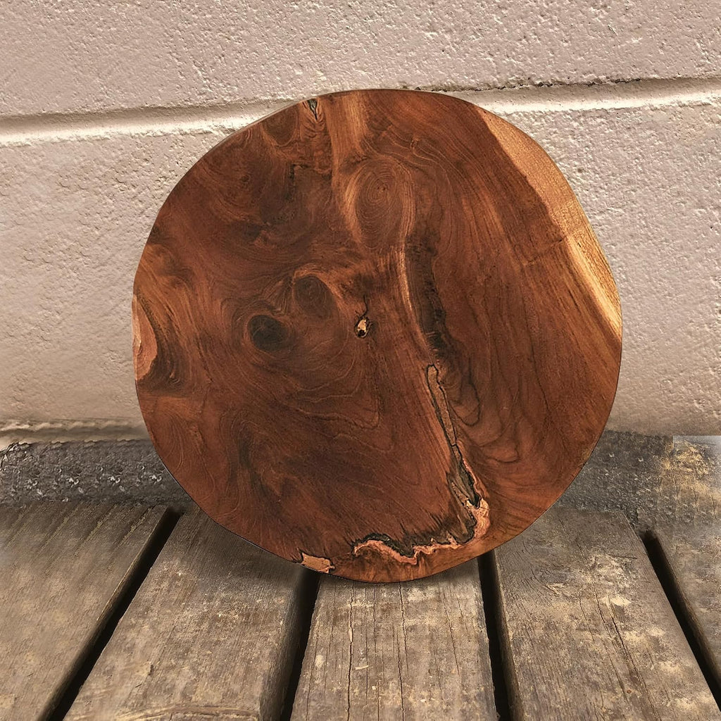 Greenage Natural Solid Wood Slab Round Board 15.5" x 15.5" x 1.95" Rustic Table Top Live Edge Brown Teak Slabs for Coffee Side Table Home Wall Decor Art