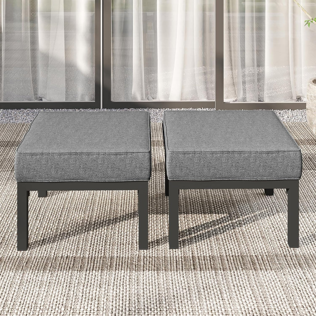 Wisteria Lane Outdoor Footstools Patio Ottoman Set of 2, Aluminum All-Weather Outdoor Footrest Seat with Removable Cushions, Patio Furniture Ottomans for Garden, Backyard, Poolside-Gray