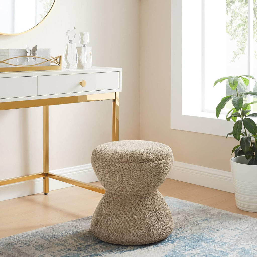 VANOMi Multi-Functional Boucle Ottoman, Set of 2, Vanity Stool Chair, Sturdy Rotating Wooden Footstool, Suitable for Living Room, Bedroom, and Entryway, Without Installation, Swivel, Camel