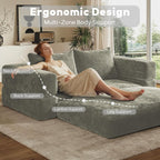 75'' Folding Convertible Sofa Bed with Large Pillow, 4-in-1 Foldable Pull Out Futon Sofa Bed, Chenille Boneless Mattress Couch, No Assembly Floor Sleeper Sofa Bed for Living Room/Bedroom, Light Brown