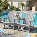 JY QAQA Outdoor Adirondack Chair Set of 2, All-Weather HDPE Patio Furniture with Detachable Table, Wood Texture & Cup Holder for Patio, Poolside, Garden, Light Grey