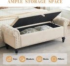 51" Storage Ottoman Bench, End of Bed Bench for Bedroom, Storage Ottomans for Foot of Bed, Chenille Upholstered Benches, Window Benches for Living Room, Entryway, Beige