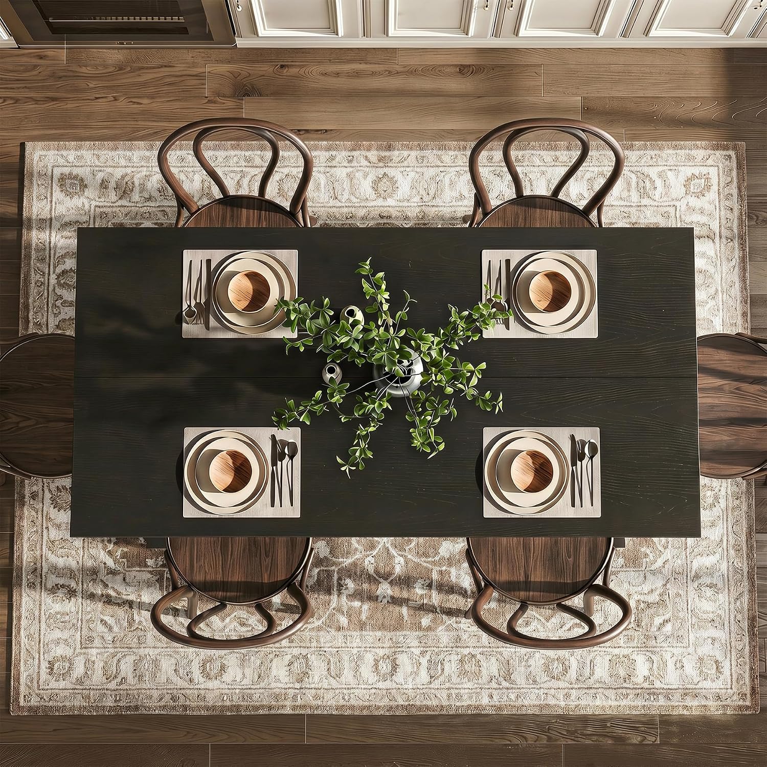 Solid Wood Dining Table for 4-6 People, 63 Inches Wooden Farmhouse Rectangular Kitchen Dinner Table with Heavy-Duty Legs for Home, Living Room, Dining Room, Black