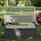 80 Gallon Outdoor Storage Bench Spacious Storage Box Waterproof Resin Deck Box Lockable for Patio, Garden, Livig Room & Outdoor Spaces（Grey）