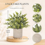 Der Rose 3 Pack Mini Potted Fake Plants Artificial Plastic Eucalyptus Plants Topiaries for Home Office Desk Farmhouse Shelf Room Bathroom Decor(Sage Green)
