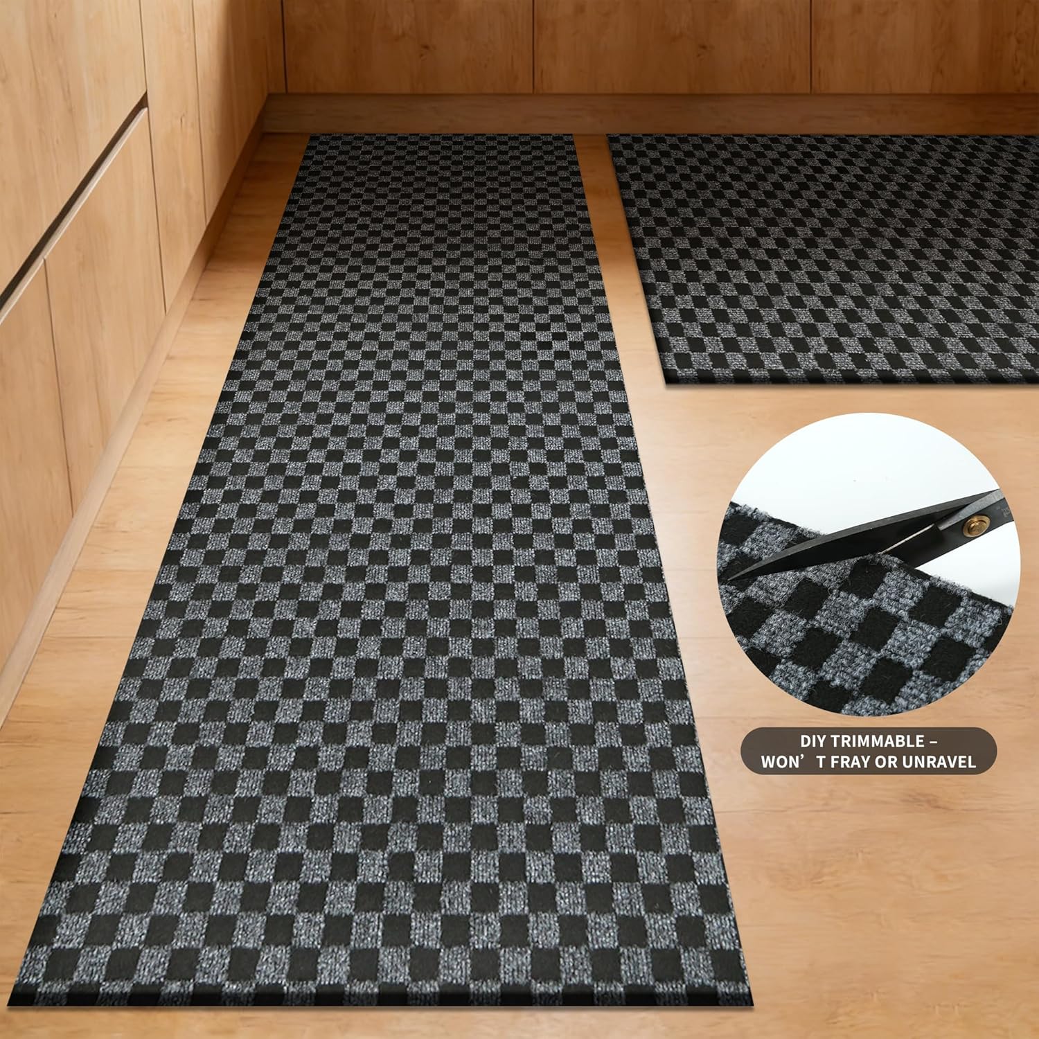 2ft x 6ft Runner Rug, Non Slip Indoor Outdoor Rugs, Waterproof Low Profile Carpet Runners for Hallway Entryway Kitchen Garage Patio Balcony, Custom, Grey Checkered