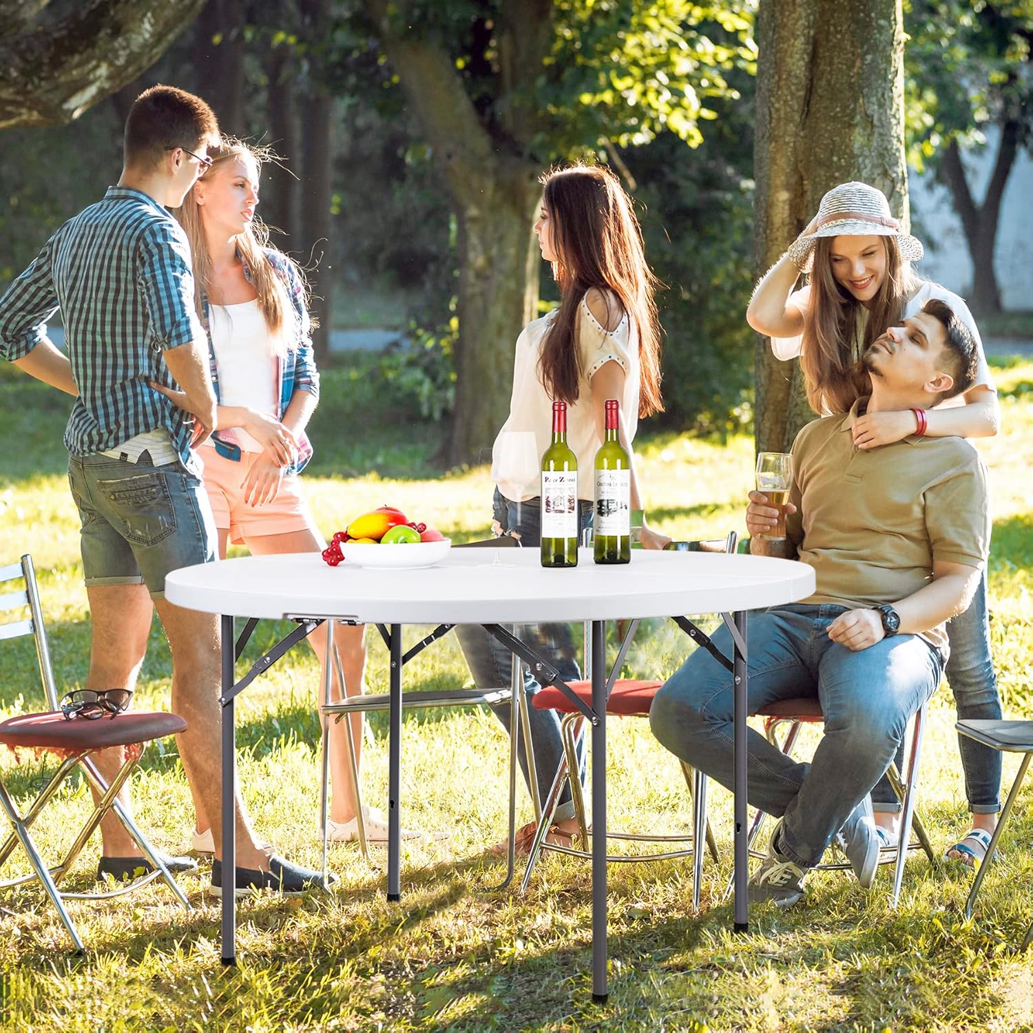 ZenStyle Folding Table, Indoor Outdoor Portable Plastic Dining Card Table Utility Table for Camping Dining Event Party, White (Round, 48"x48")