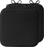 puredown® Chair Cushions for Dining Chairs, Set of 2 Memory Foam Seat Cushions with Non-Slip Backing & Ties, 16" x 16" x 1.5", Comfortable & Supportive Dining Chair Pads for Kitchen, Black