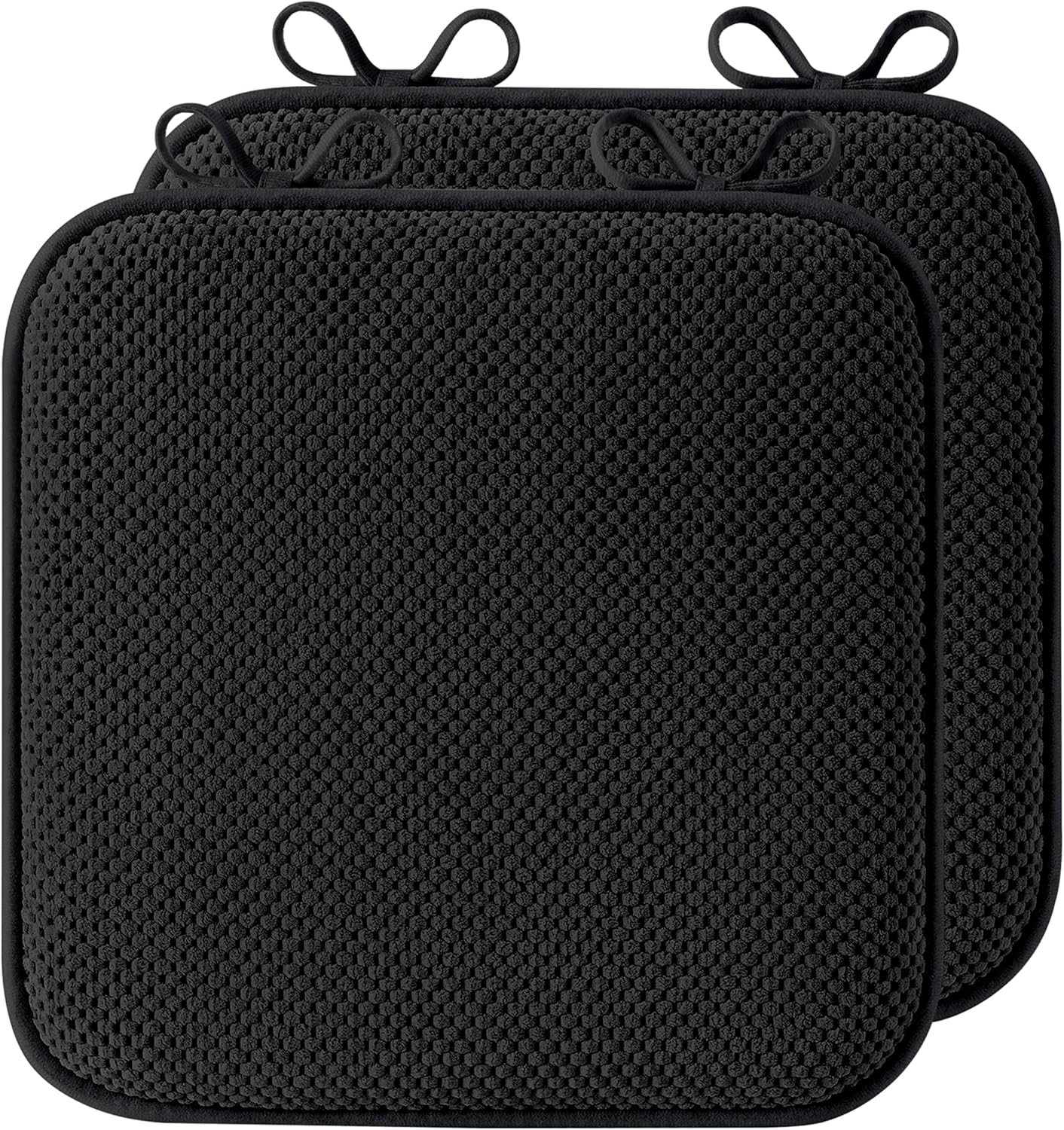 puredown® Chair Cushions for Dining Chairs, Set of 2 Memory Foam Seat Cushions with Non-Slip Backing & Ties, 16" x 16" x 1.5", Comfortable & Supportive Dining Chair Pads for Kitchen, Black