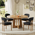 Modern 5-Piece Dining Table Set with 4 Chairs,Oak Round MDF Dining Table, Black Fabric Upholstered Chairs with Natural Wood Legs for Kitchen Dining Room Home