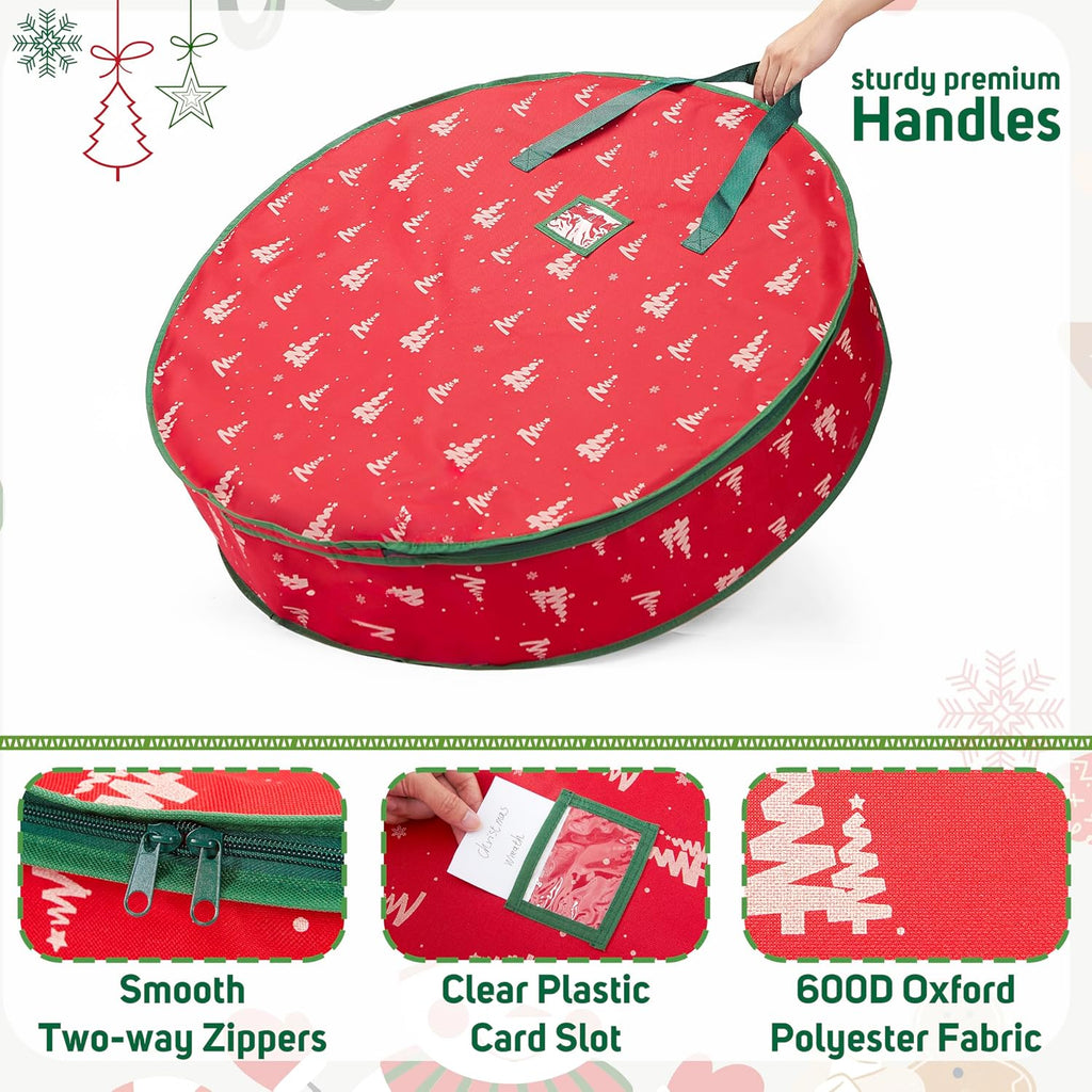 36 Inch Wreath Storage Container, 1 Pack Deluxe Wreath Storage Bag with Dual Zippers, Easy Access Christmas Wreath Storage Bag with Carry Handles and Clear Label Pocket
