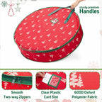 36 Inch Wreath Storage Container, 1 Pack Deluxe Wreath Storage Bag with Dual Zippers, Easy Access Christmas Wreath Storage Bag with Carry Handles and Clear Label Pocket