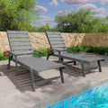 YEFU Lounge Chair Outdoor Set of 2: Outdoor Chaise Lounge with 5-Level Adjustable Backrest, Cup Holders & Wheels, All-Weather Resistance Chaise Lounge for Outside/Patio/Beach/Deck, Grey