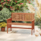 Tangkula Outdoor Wood Garden Bench, 2-Person Patio Park Bench with Backrest, Armrests and Slatted Seat, Outside Loveseat Furniture for Front Porch, Balcony, Deck and Yard