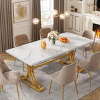 Tribesigns 63-Inch Rectangular Dining Table for 4 to 6, Modern Kitchen Table with Stylish Metal Legs, Large Dinner Tables for Dining Room, Only Table (Faux Marble White+Gold)