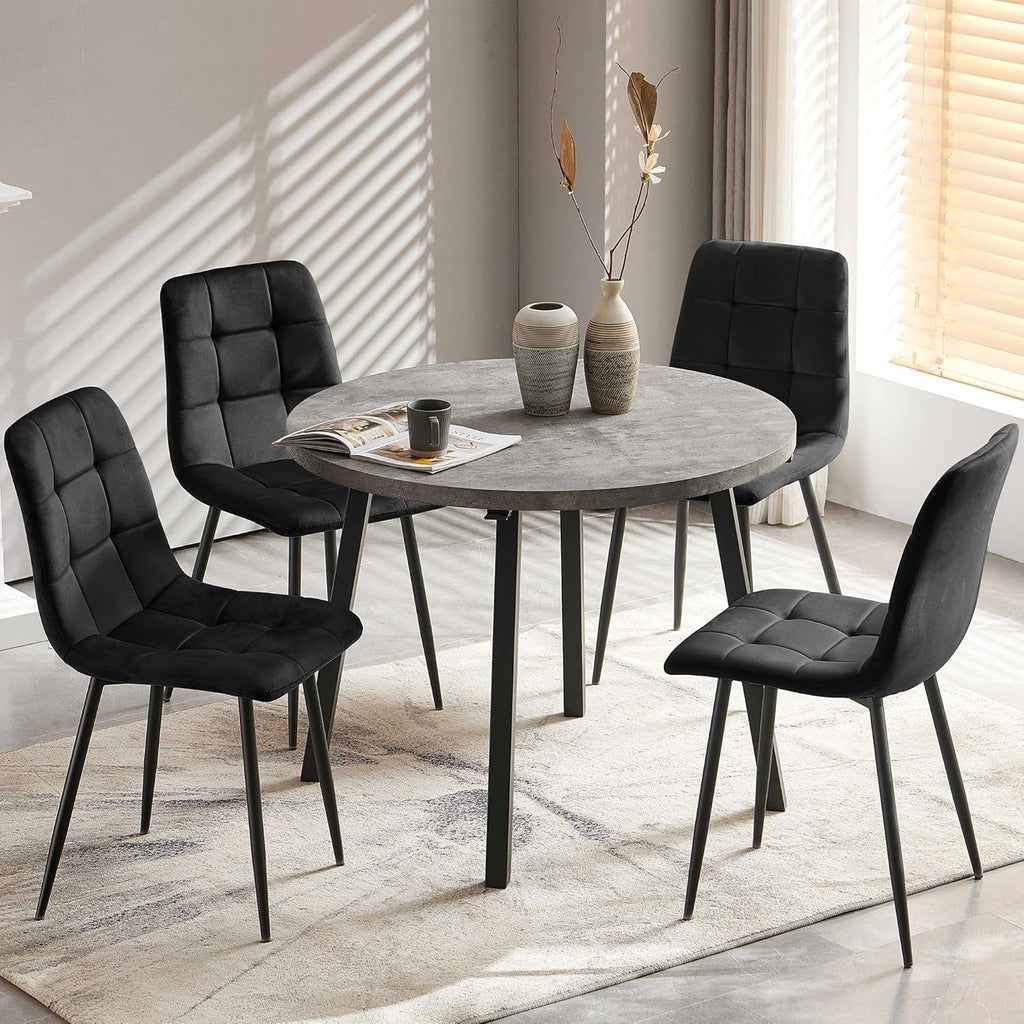 NORDICANA 5 Pieces Round Dining Table Set, 37 Inch Kitchen Table and Chairs for 4 Person, Space Saving Breakfast Nook Table with Black Velvet Upholstered Dining Chairs