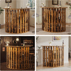 Drinks Bar Table with Fridge Space,4-Tier Home Bar Cabinet with Storage & Glass Holder,Power Outlet, Arc-Shaped Modern Liquor Cabinet for Home, Wooden Bar Station for Living Room, Kitchen, Basement