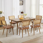 GarveeHome Natural Rattan Dining Chairs Set of 2, PU Upholstered Kitchen Chairs with Tall Cane Backrest and Strong Wood Legs for Dining Room, Kitchen, Restaurant, Brown