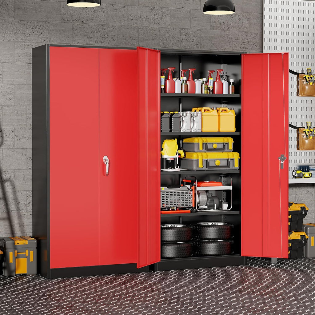 Bonusall 72" Metal Garage Storage Cabinet， Heavy-Duty Steel Cabinet with 2 Locking Doors & 5 Adjustable Shelves for Home