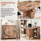 Jocoevol Round Folding Dining Table for 6, Space Saving Drop Leaf Kitchen Table with Storage Drawer, 6 Wheels Oval Gateleg Foldable Dining Table for Small Spaces (Vintage, 51" x 31.5" x 30")