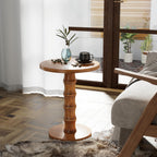 COZAYH Solid Cedar Pedestal End Table with Turned Wood Base, Round Wooden Side Table, Small Space Accent Table for Living Room or Entryway, Warm Natural