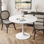 DKLGG White Round Dining Table, 39.1" Tulip Kitchen Dining Table for 4-5 People with MDF Table Top & Pedestal Base, Mid-Century End Living Room Table