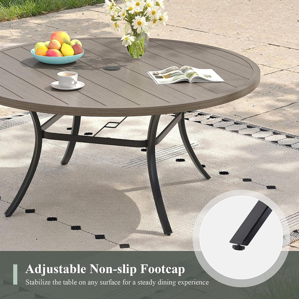 Outdoor Dining Table for 6, 50" Round Outdoor Table with Adjustable Umbrella Hole, All-Weather Metal Patio Dining Table for Lawn Garden Backyard Deck, Grey