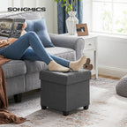 SONGMICS Storage Ottoman, Small Ottoman Foot Rest with Legs, 15 x 15 x 15.7 Inches Foot Stool, Load up to 660 lb, for Living Room, Bedroom, Dorm, Dark Gray ULSF14GYZ
