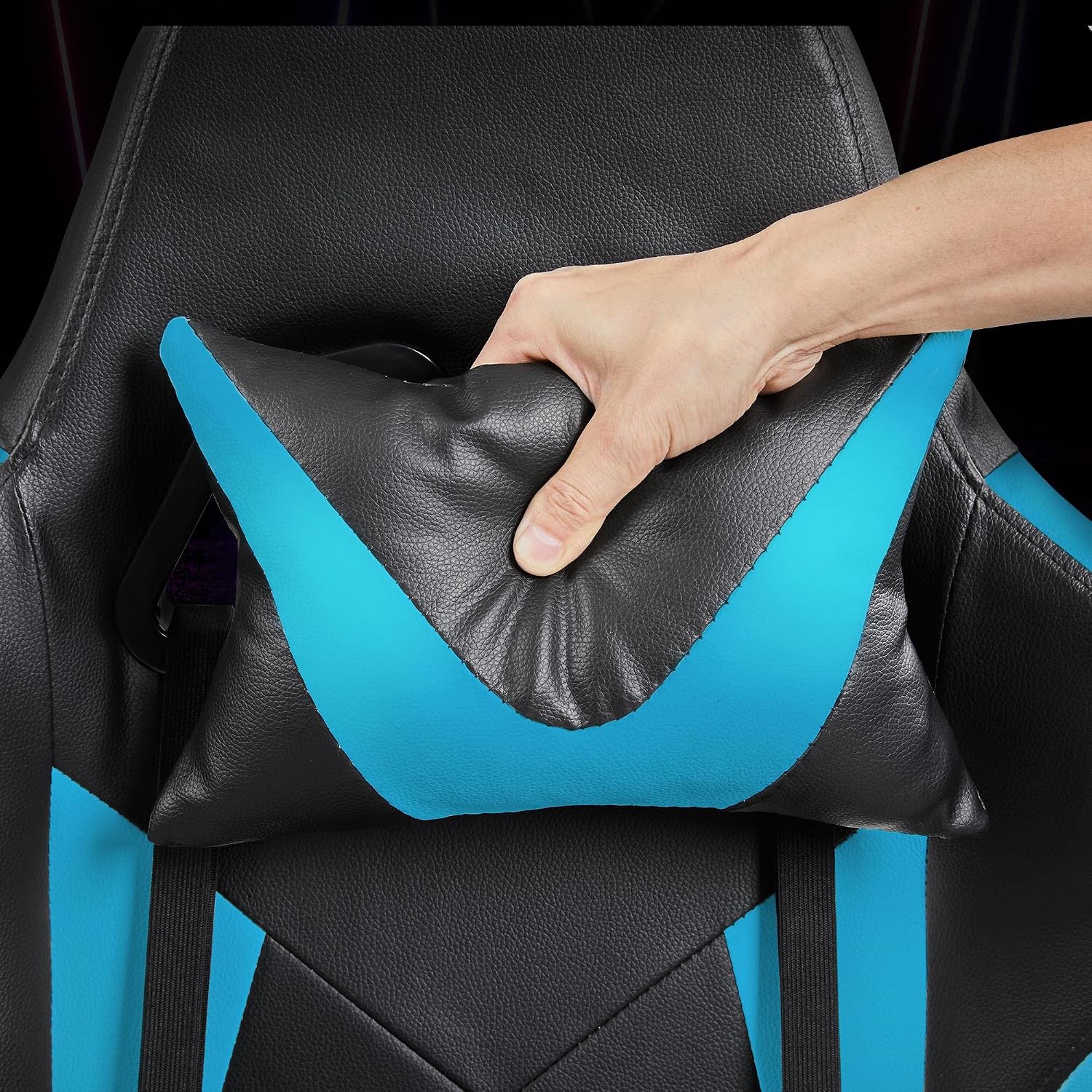 Topeakmart Video Game Chairs High Back Computer Gaming Chair Ergonomic Racing Office Chair with Lumbar Support Swivel Task Chair Neon Blue