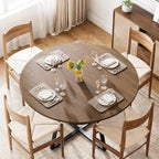 GOODONE 47.2 Inch Round Dining Table, Farmhouse Round Kitchen Table for 4, Circle Dinner Table with Wooden Top and Metal Base for Dining Room, Living Room, Kitchen (Brown)