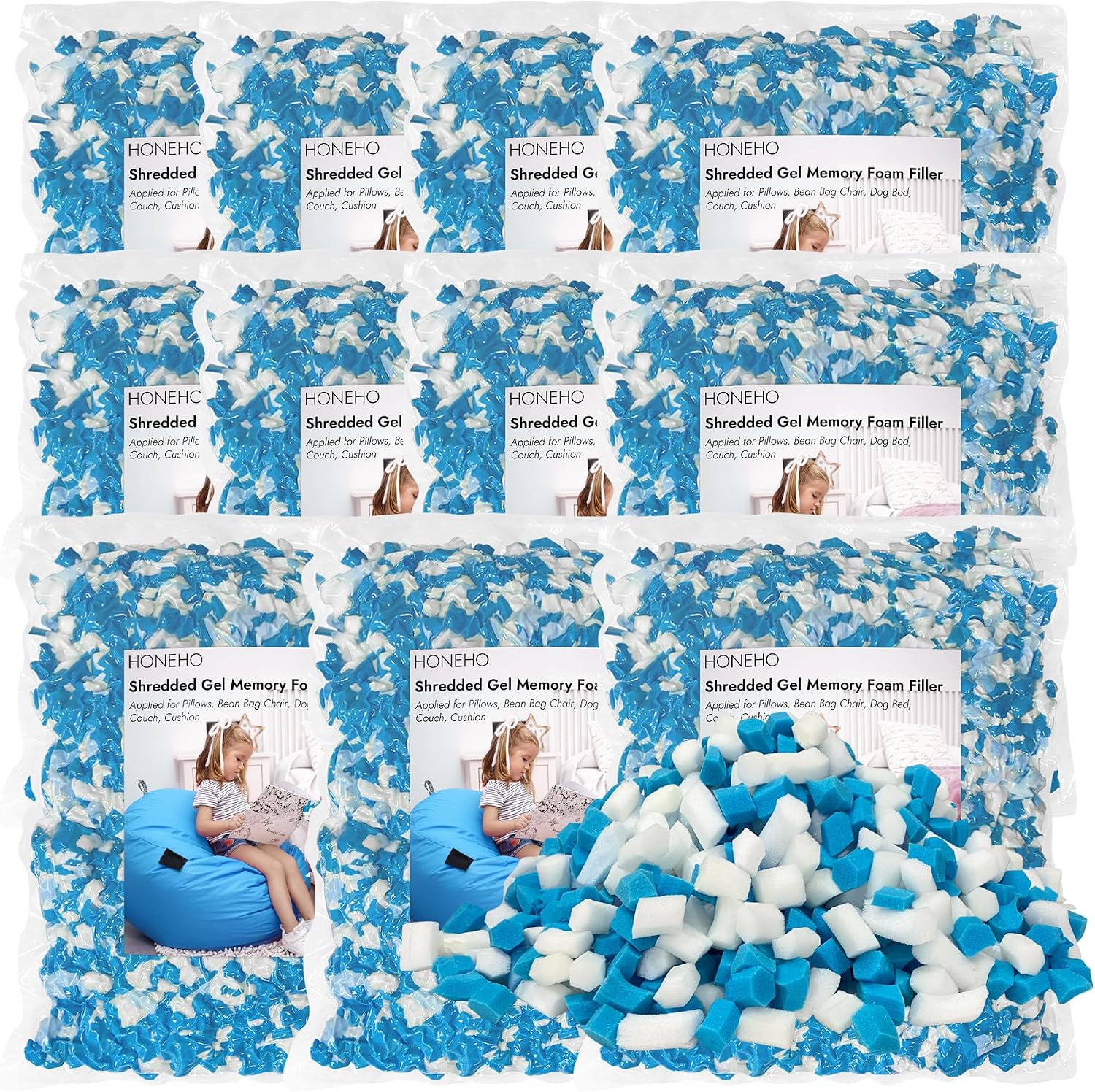55LBS Shredded Memory Foam Filling Bean Bag Filler, Added Gel Particles Comfortable and Soft,Very Suitable for Filling Bean Bags, Pillows,Dog beds, Couch Cushion
