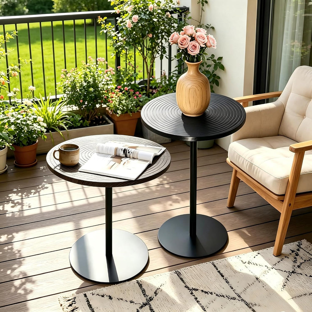 Small Round Side Table Set of 2 Drink End Tables for Living Room Small Spaces Modern Accent Bedside Nightstand Bedroom, Corners, and Office Walnut Ø 15.75 x H 16.93 & Black Φ13.78 x H 20.87