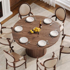 Round Dining Table for 4-6 Seats, 47" Circle Kitchen Table with Storage Drawer, Modern Mid-Century Pedestal Dinner Tables, Fluted Wood Base, Space Saving Dining Room Furniture for Family Party, Walnut