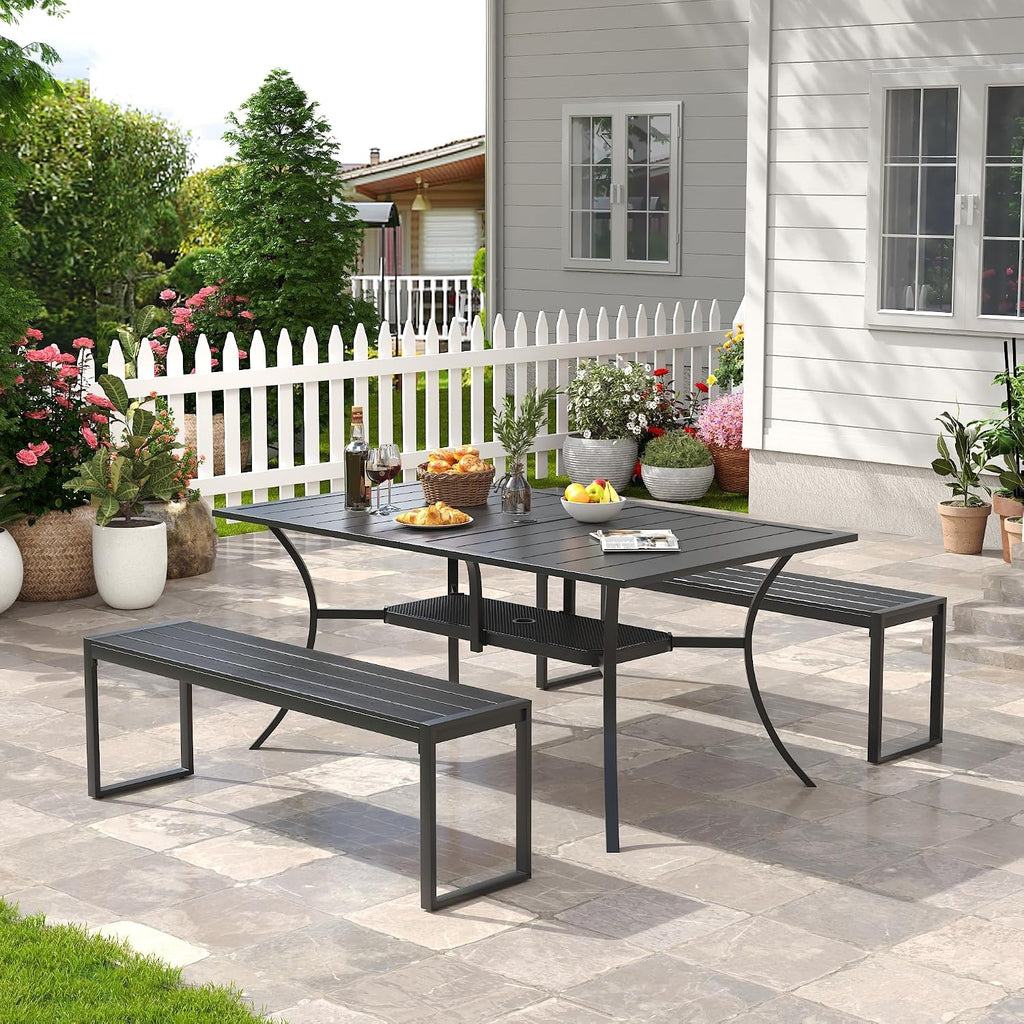 Outdoor Patio Backless Bench Set of 2, 53.2" All-Weather Long Metal Garden Bench Seat for Backyard, Porch,Lawn, Black