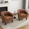 PU Leather Barrel Accent Chairs Set of 2, Modern Upholstered Armchair Round Club Chair for Living Room, Comfy Nailed Trim Arm Chair Bedroom Side Reading Seat - Brown