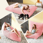 3 in 1 Big Bean Bag Chair for Adults, Large Giant BeanBag Chairs, Convertible Soft Floor Chair Cushions, Sofa & Bed, Perfect for Bedroom, Living Room, Game Room (Pink)