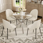 Modern Dining Table, 36 Inch Round Dinner Table for 2-4, Glass Dining Table with Cross Metal Base, Modern Clear Tempered Glass Kitchen Table for Home Dining Room Living Room(Silver Legs)
