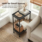 Small Narrow Side Table, 2 Tier End Table with Storage Shelf, Sofa Table for Small Spaces in Living Room, Bedroom, Office, Nightstand or Plant Stand (Black)