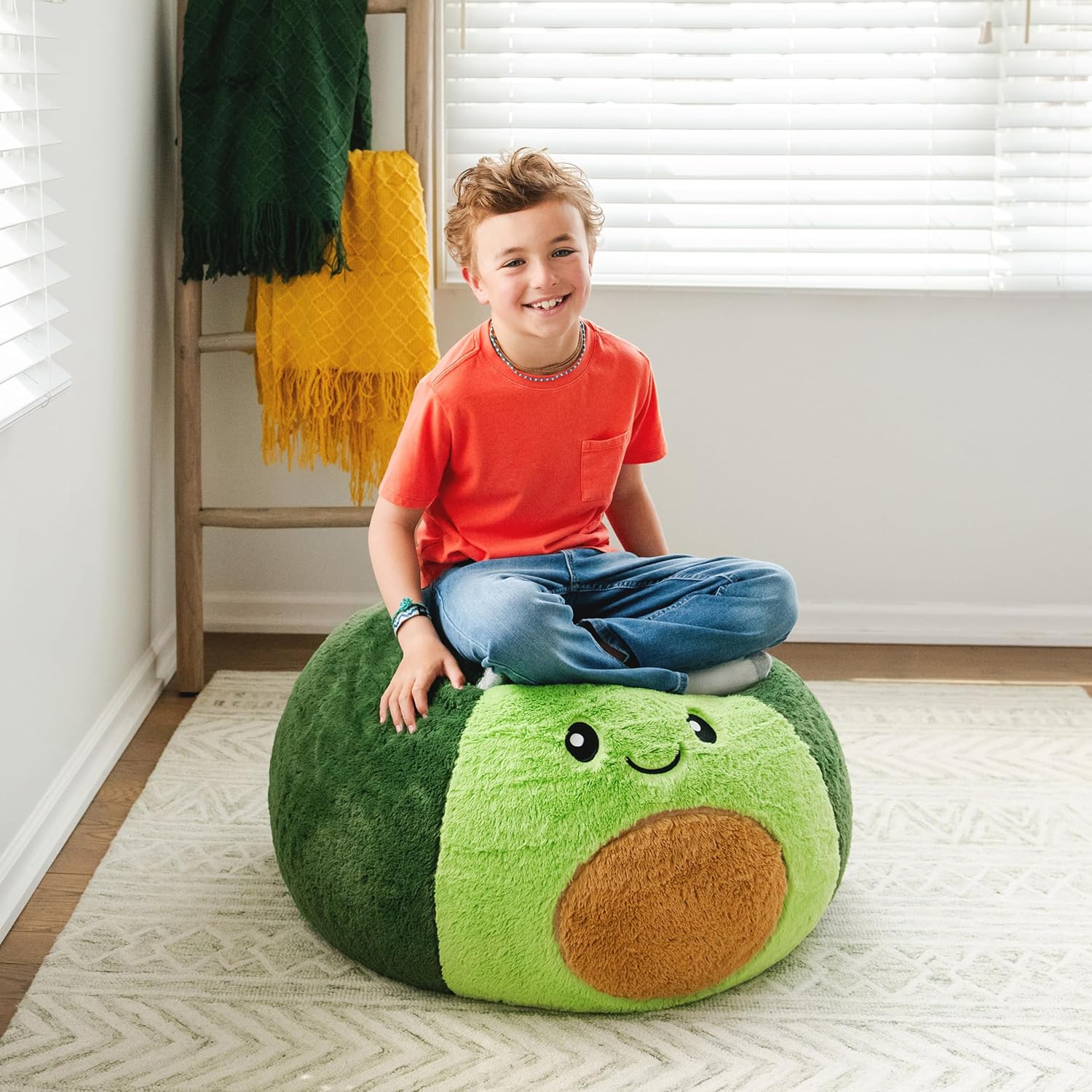 Big Joe Avocado PlushiPals Super Soft Bean Bag Chair for Kids, Ultra-Soft Plush Polyester Blend, 2.5 feet Refillable