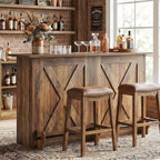 Tribesigns 63" Wooden Bar Table, Farmhouse Home Bar Unit with 2-Tier Storage Shelves and Metal Footrest, Small Bar Cabinet for Kitchen, Dining Room, Bistro (Brown)