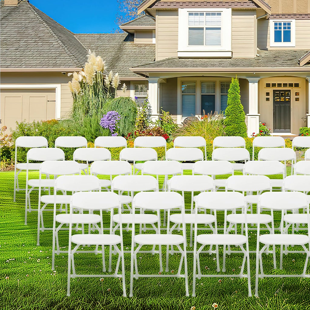 100 Pack Plastic White Folding Chairs with 350LBS Capacity, Foldable Commercial Seat with Steel Frame, Portable Indoor Outdoor Chairs for Office, Party, Events, Wedding, Kitchen, Dinning, School