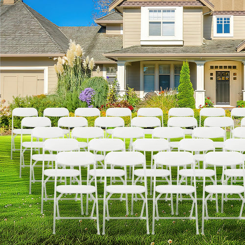 100 Pack Plastic White Folding Chairs with 350LBS Capacity, Foldable Commercial Seat with Steel Frame, Portable Indoor Outdoor Chairs for Office, Party, Events, Wedding, Kitchen, Dinning, School