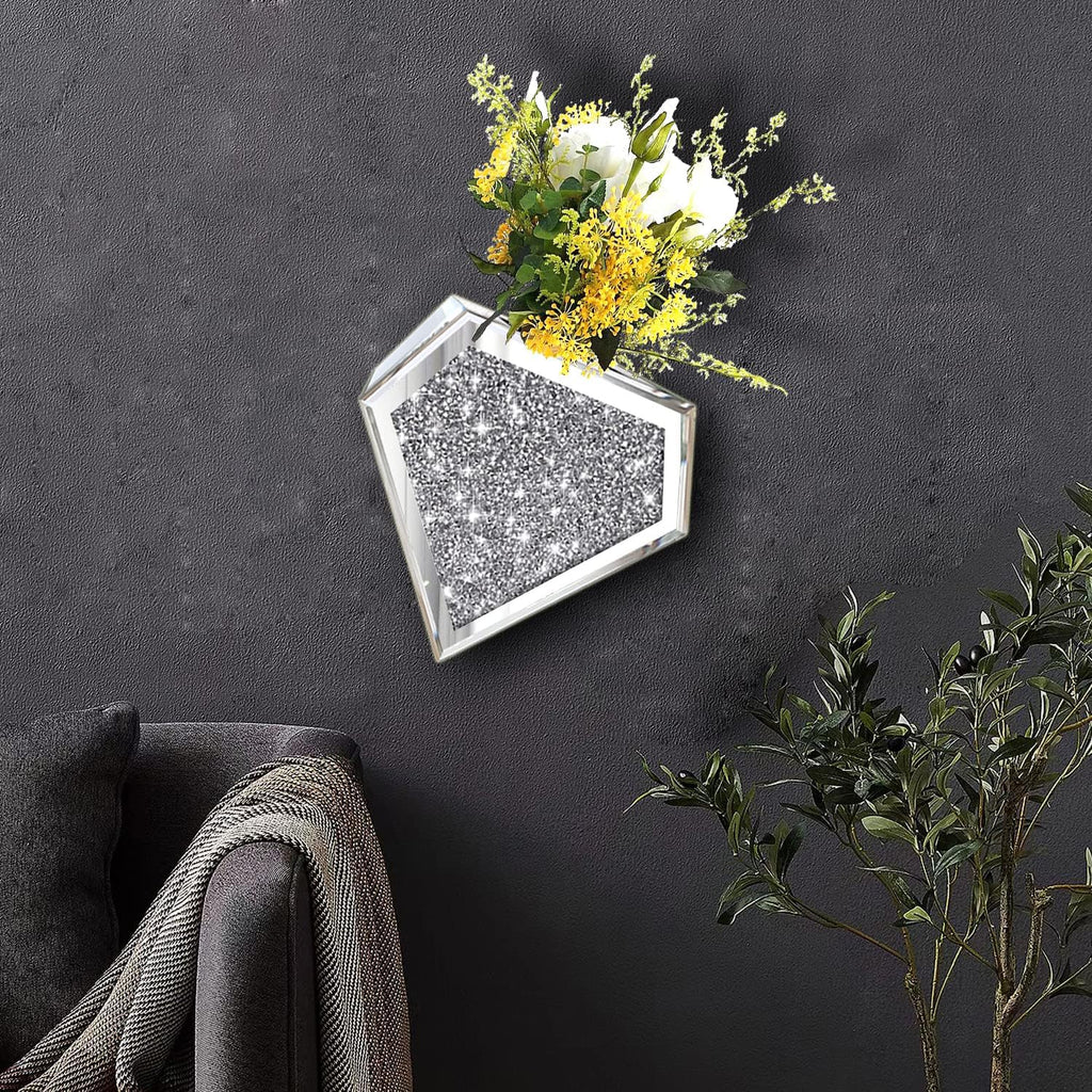 Flower Vase Crushed Diamond Hanging Planter& Geometric Decor Mirrored Container,Set of 2 Diamond Shape Decorative Vases Luxury for Home Decor. Befit for Artificial Flowers, Can't Hold Water.