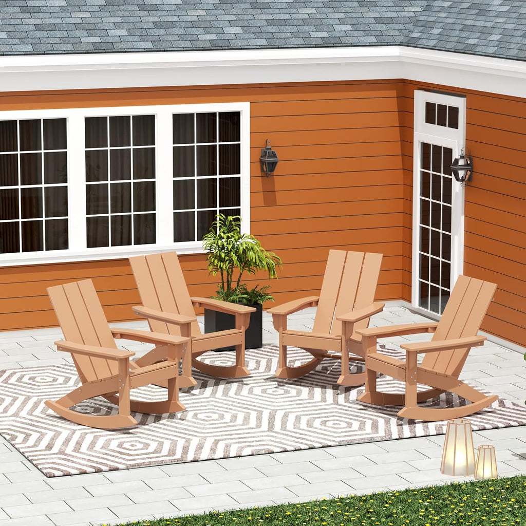HDPE Shoreside Modern Rocking Poly Adirondack Chair (Set of 4),Teak