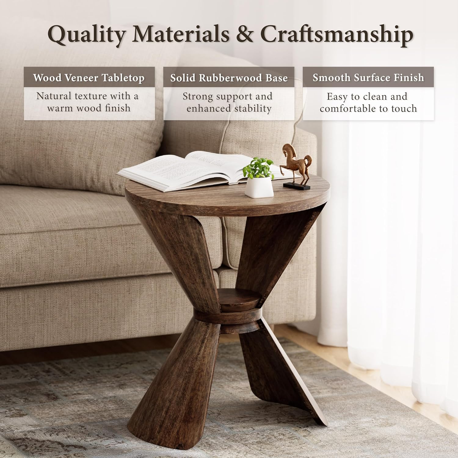 COZAYH Rustic Farmhouse End Table with Storage Shelf, French Country Small Side Table for Living Room Bedroom, Natural Wood Finish